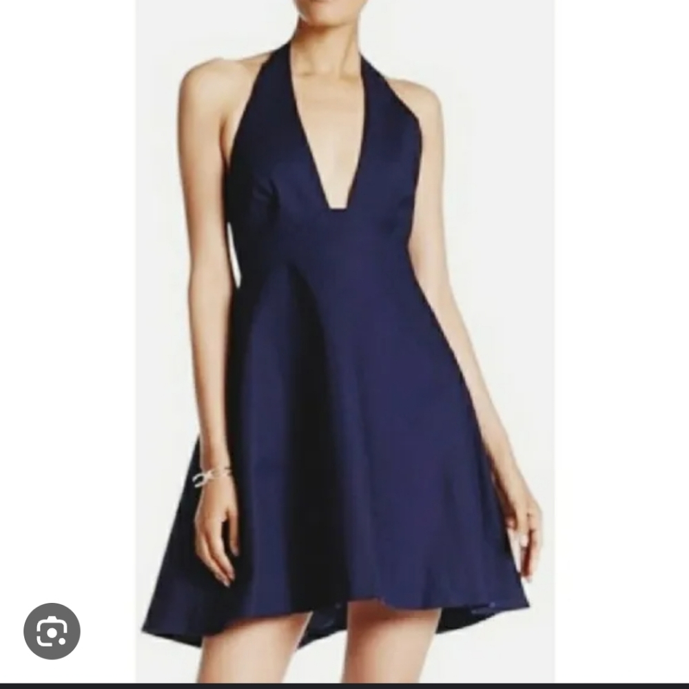 🆕 Halston Heritage Sleeveless V-Neck A-Line Navy Halter size 2 NWT